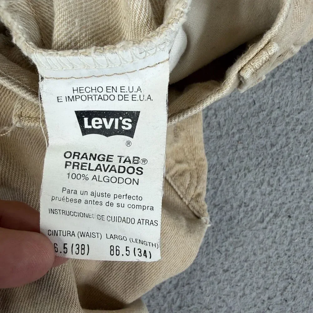 VINTAGE LEVI'S 550 Jeans Mens 38x34 Beige Orange Tab Made USA Pants Streetwear